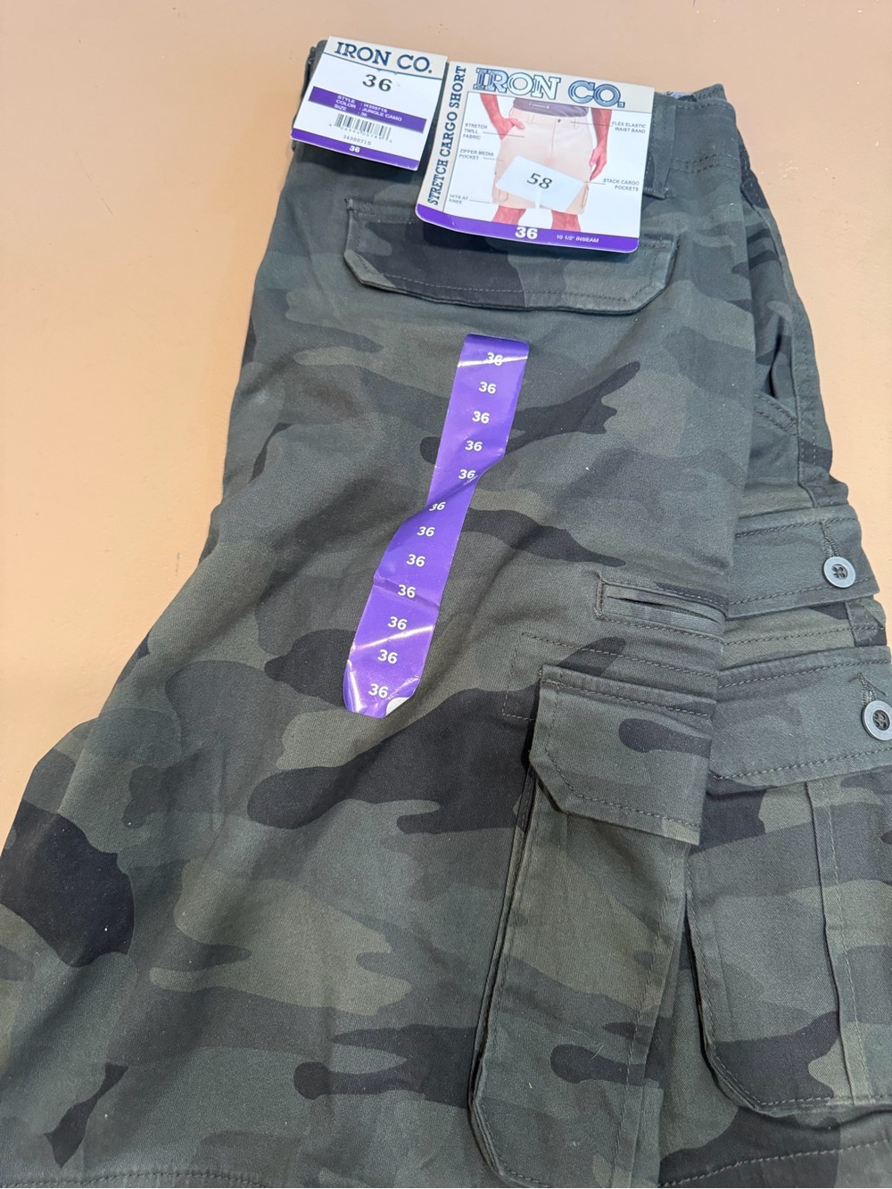 Iron Co. Men’s Camo Cargo Shorts - Olive Green